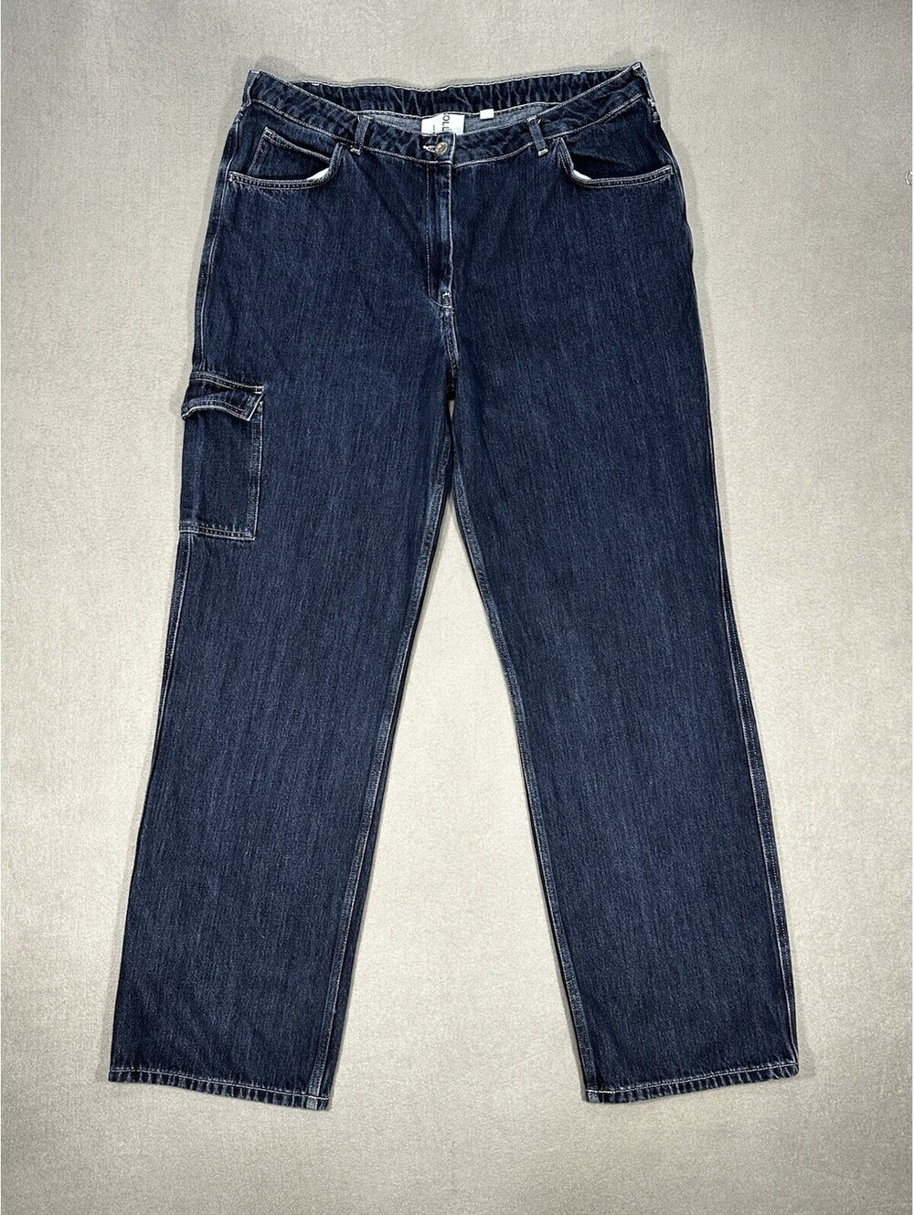 Collusion Womens Cargo Jeans Dark Wash Denim Straight Leg Size US 14